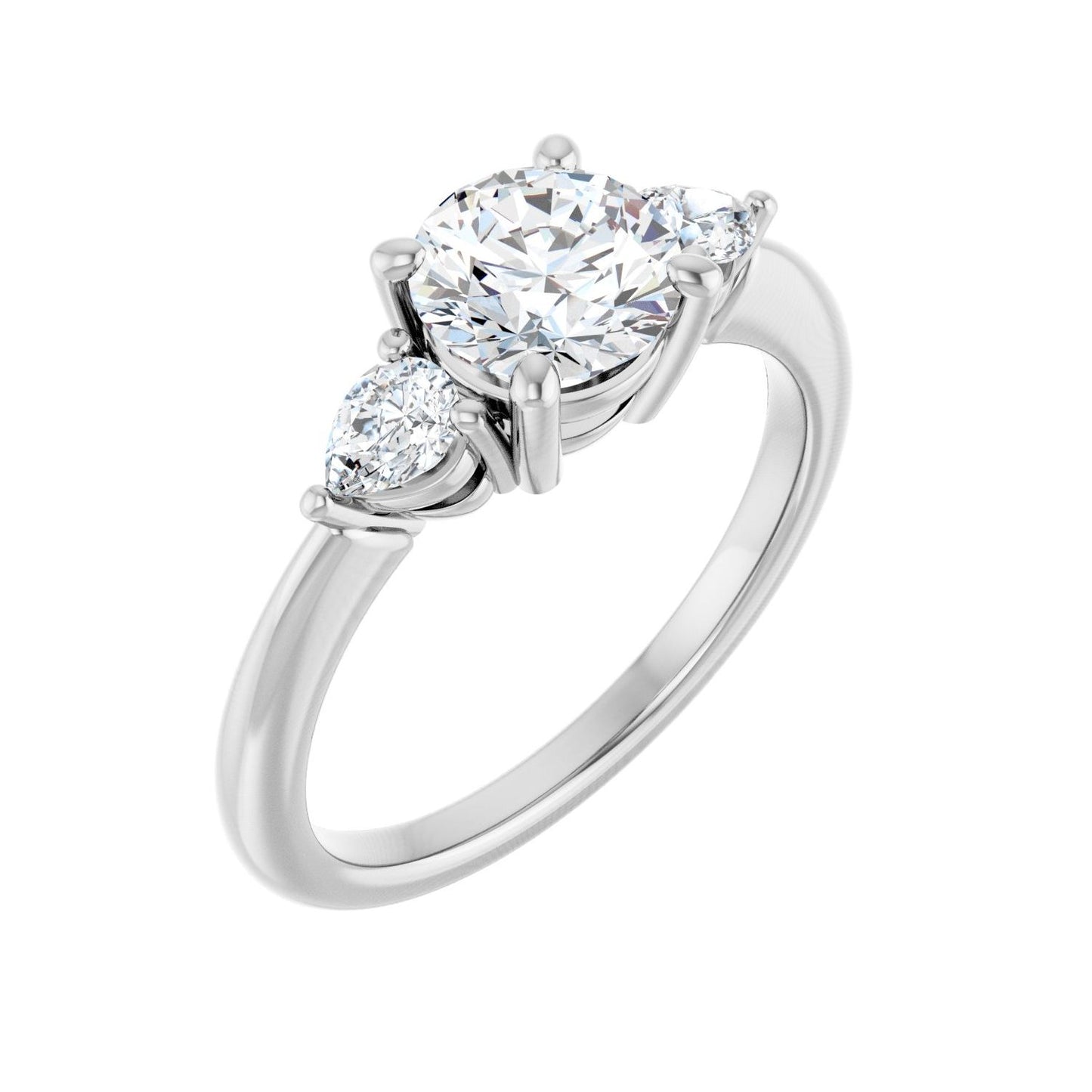 Round Three-Stone Engagement Ring | Metal Type=14K White Gold | Center Stone Size=1 CT | Image 1