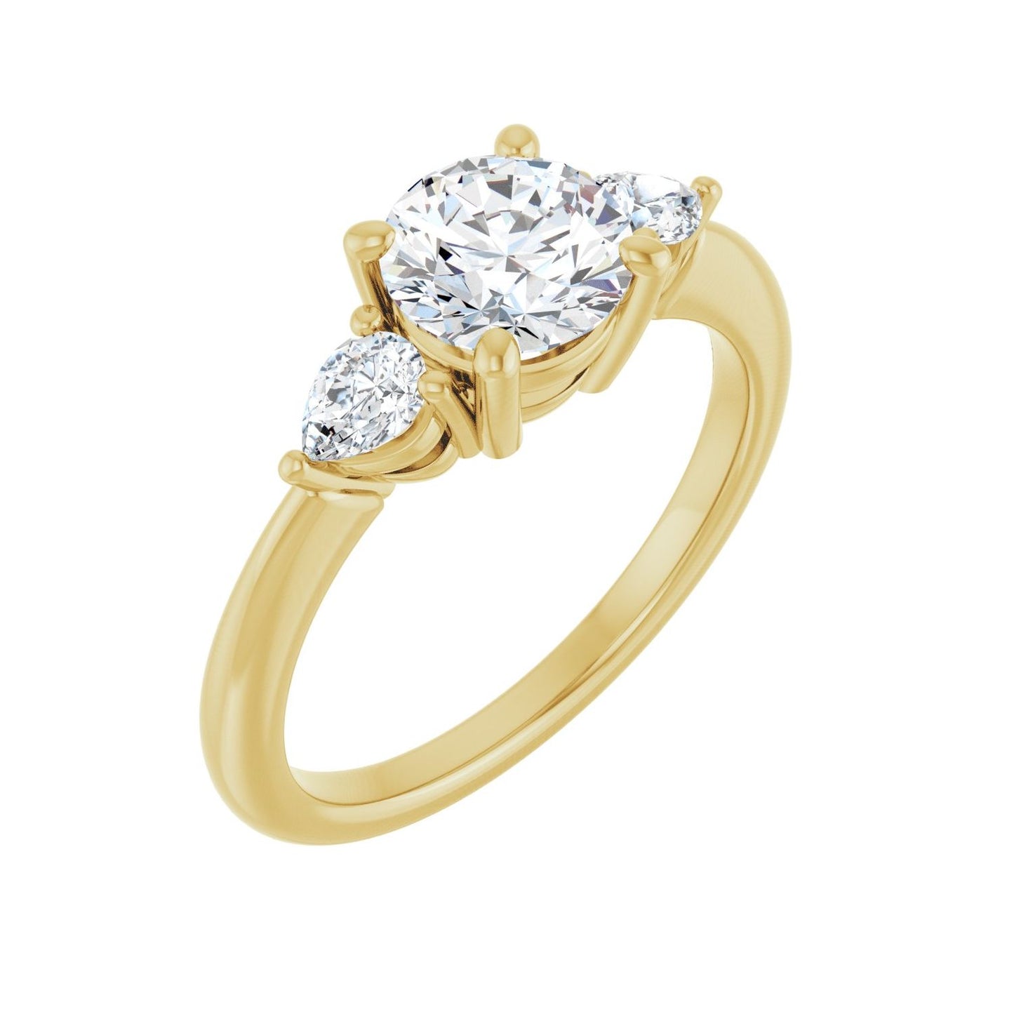 Round Three-Stone Engagement Ring | Metal Type=14K Yellow Gold | Center Stone Size=1 CT | Image 1