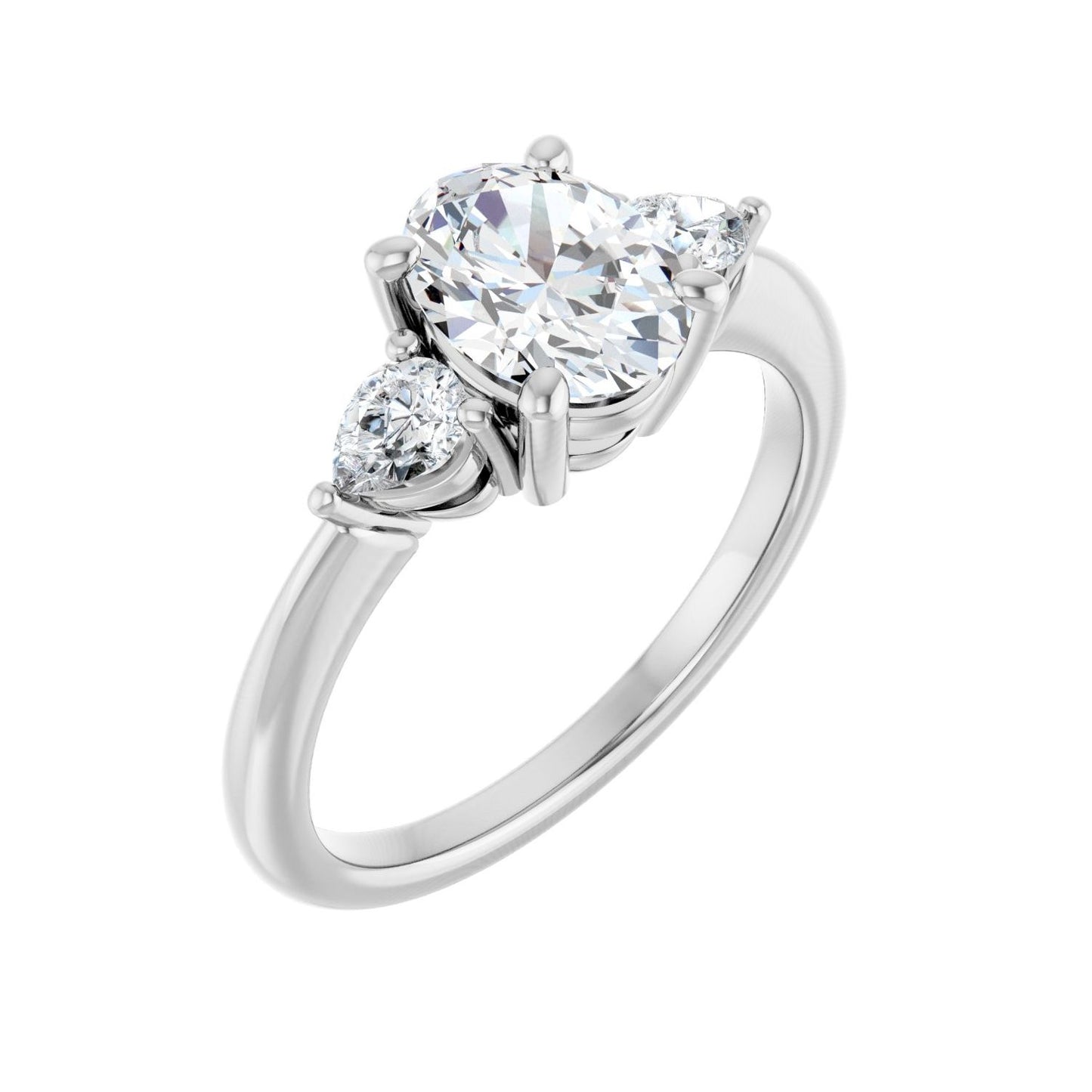 Oval Three-Stone Engagement Ring | Metal Type=14K White Gold | Center Stone Size=1.5 CT | Image 1