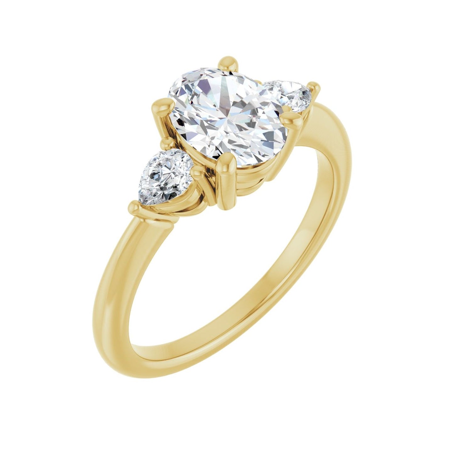 Oval Three-Stone Engagement Ring | Metal Type=14K Yellow Gold | Center Stone Size=1.5 CT | Image 1