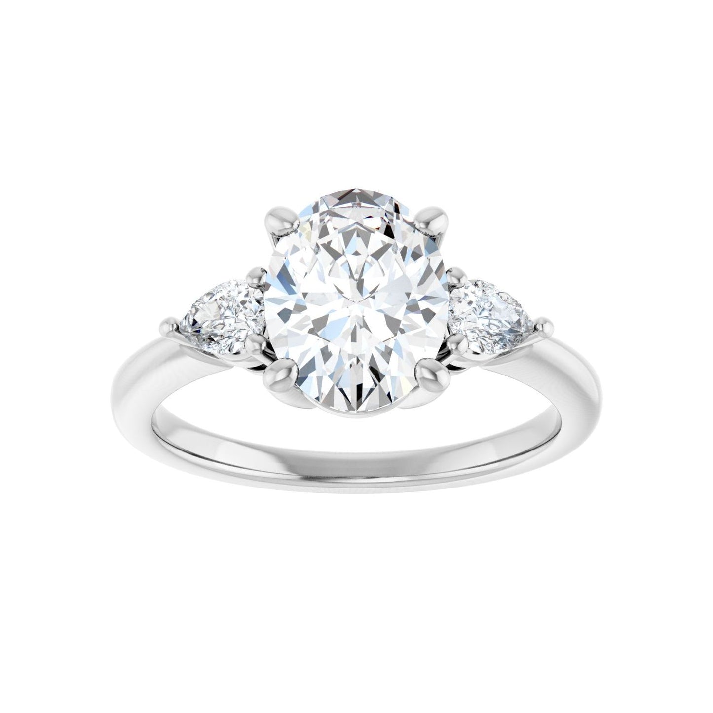 Oval Three-Stone Engagement Ring | Metal Type=14K White Gold | Center Stone Size=2 CT | Image 3