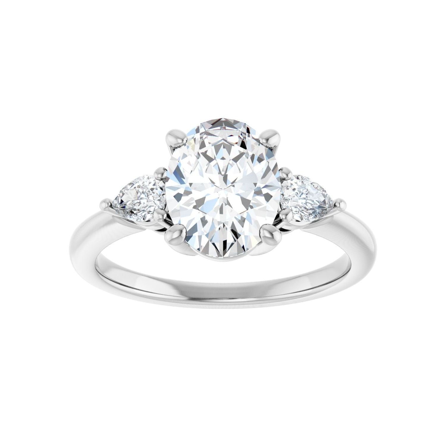 Oval Three-Stone Engagement Ring | Metal Type=14K White Gold | Center Stone Size=2 CT | Image 3