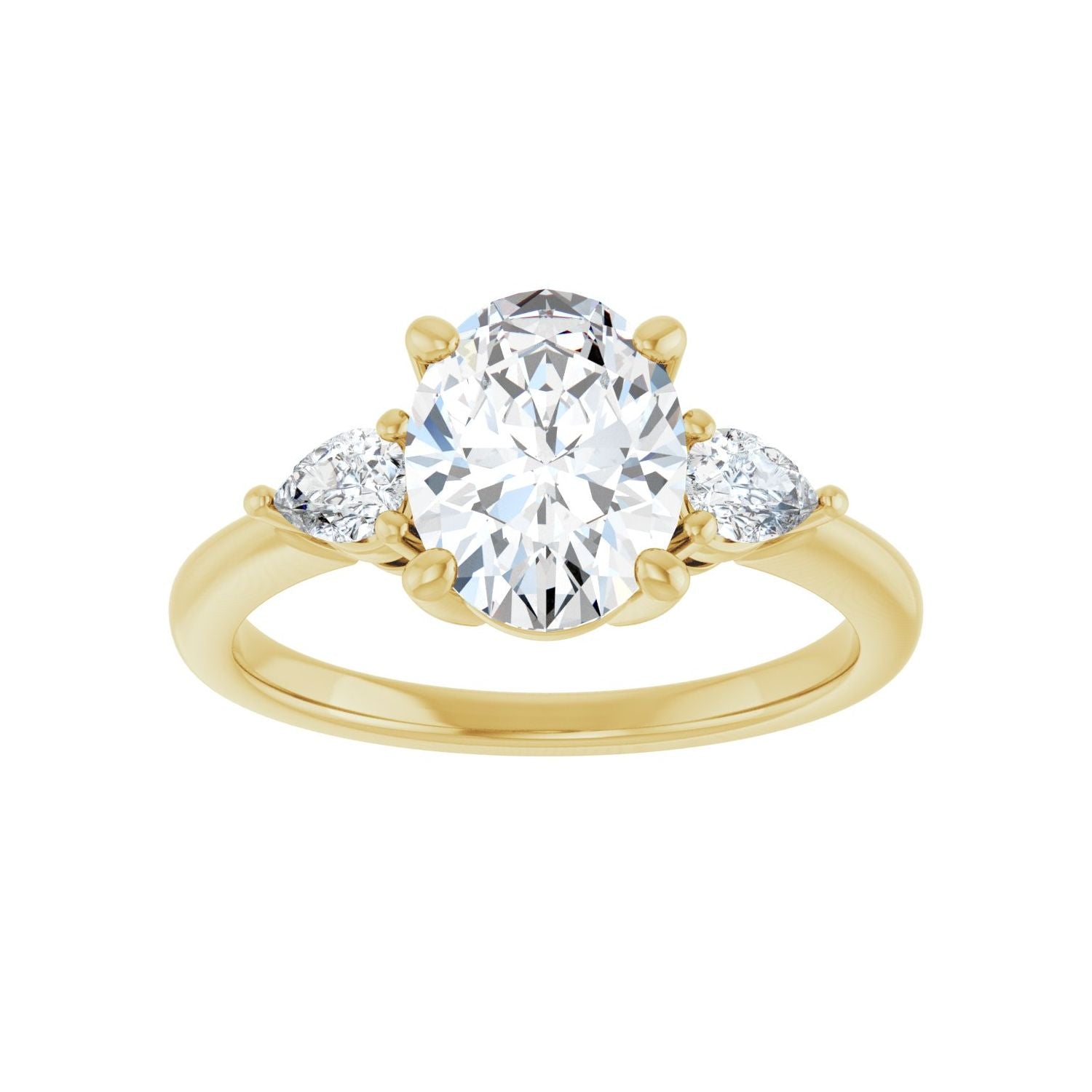 Oval Three-Stone Engagement Ring | Metal Type=14K Yellow Gold | Center Stone Size=2 CT | Image 3