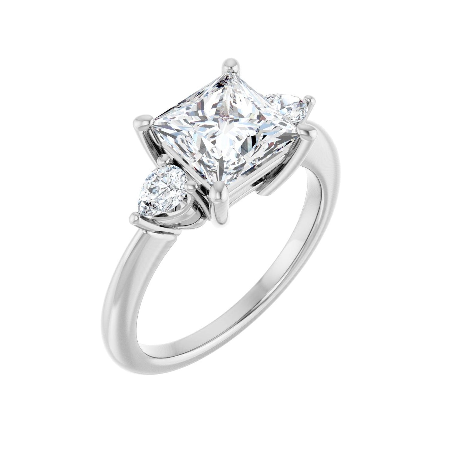 Square Three-Stone Engagement Ring | Metal Type=14K White Gold | Center Stone Size=2 CT | Image 1