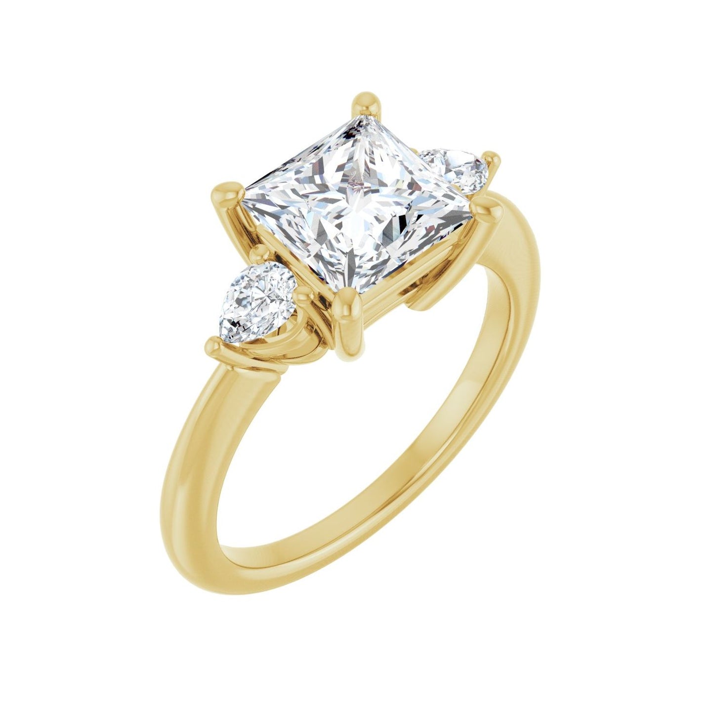 Square Three-Stone Engagement Ring | Metal Type=14K Yellow Gold | Center Stone Size=2 CT | Image 1