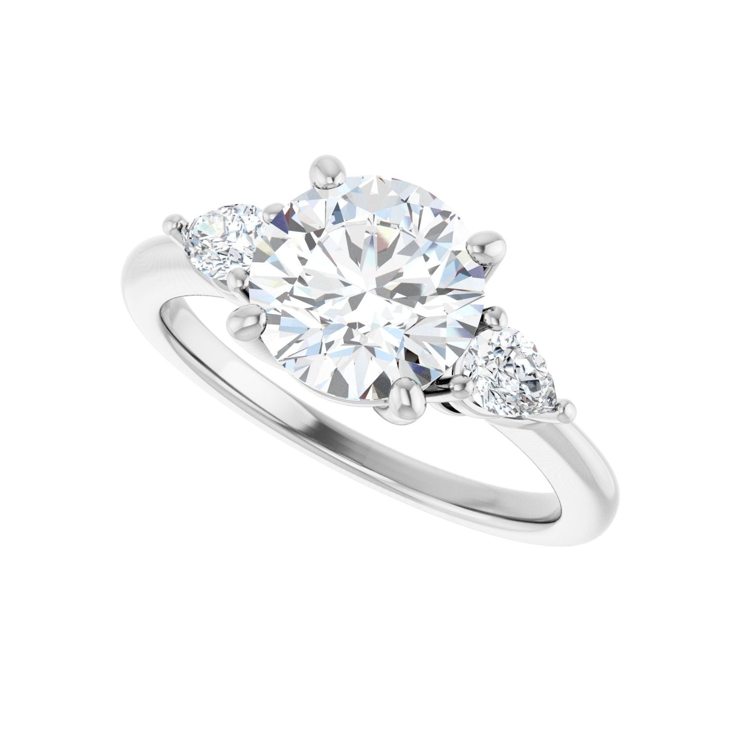 Round Three-Stone Engagement Ring | Metal Type=14K White Gold | Center Stone Size=2 CT | Image 5