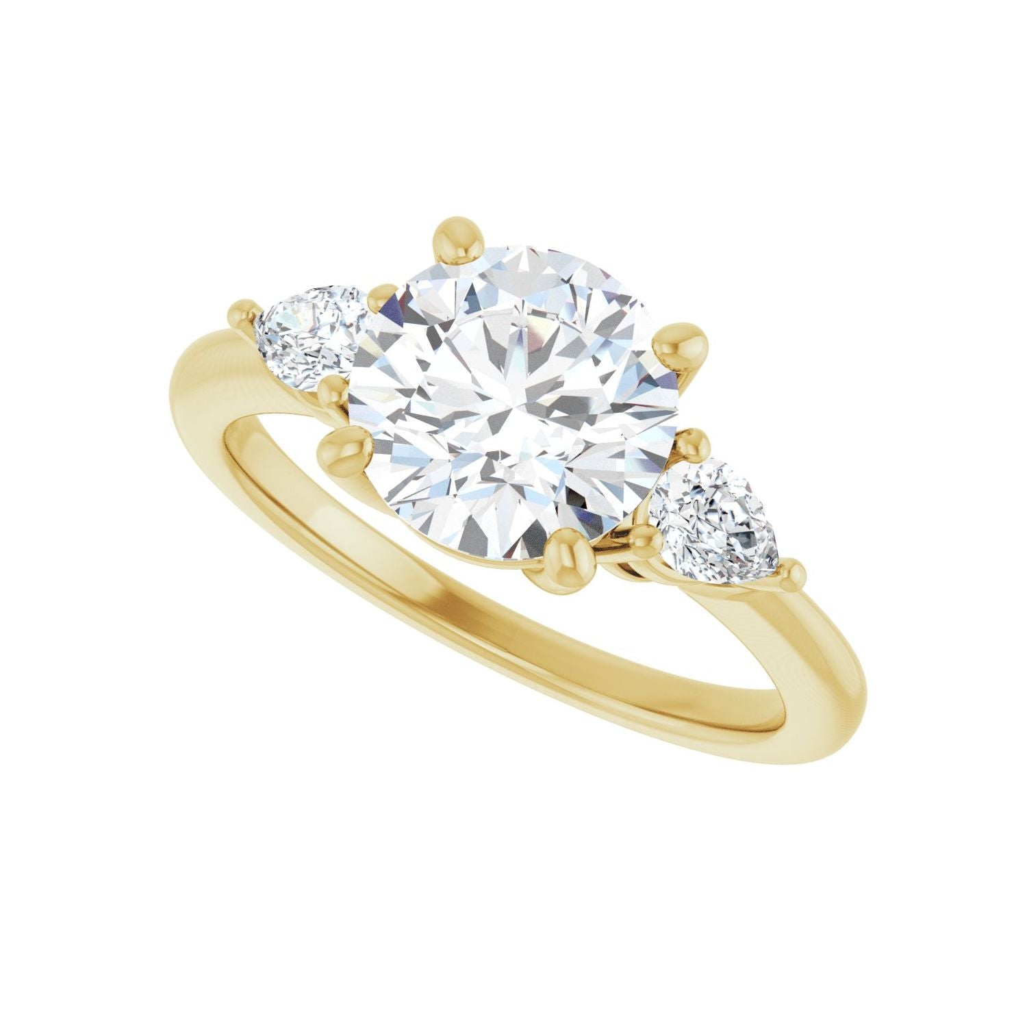 Round Three-Stone Engagement Ring | Metal Type=14K Yellow Gold | Center Stone Size=2 CT | Image 5