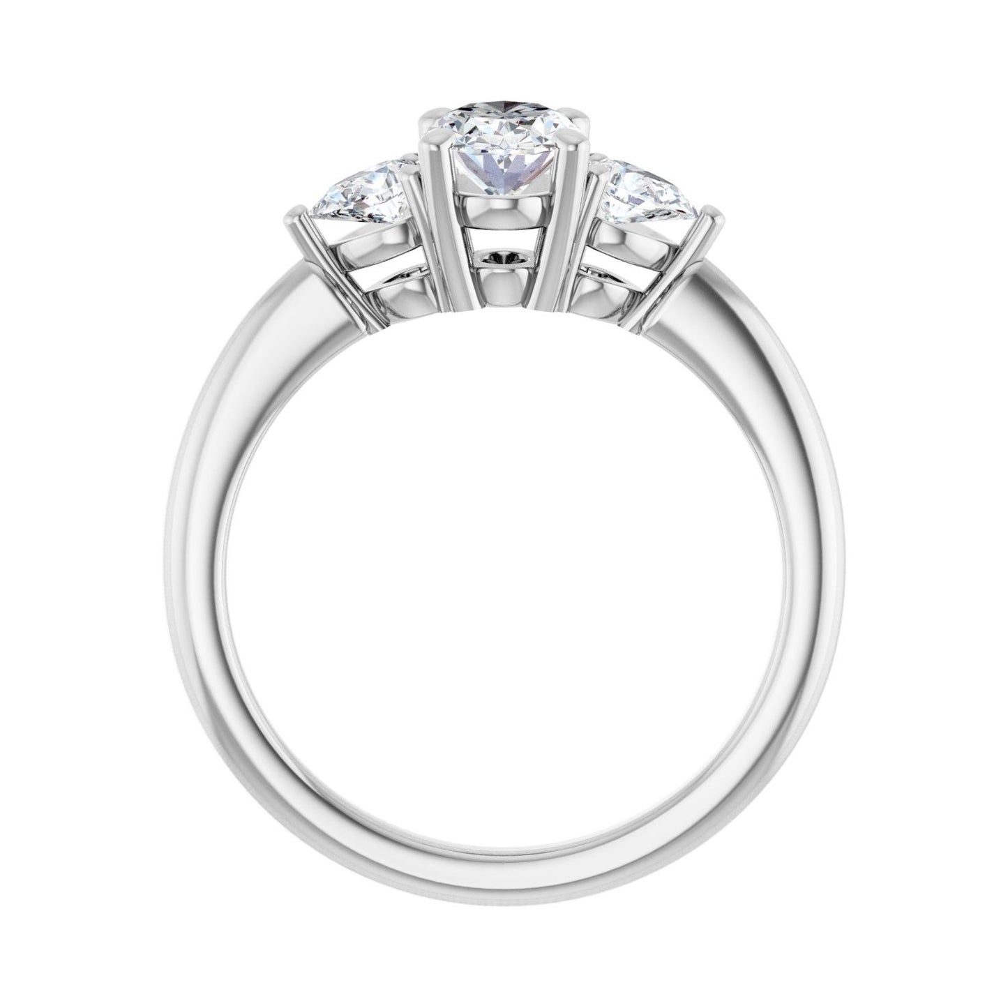 Oval Three-Stone Engagement Ring | Metal Type=14K White Gold | Center Stone Size=1 CT | Image 2