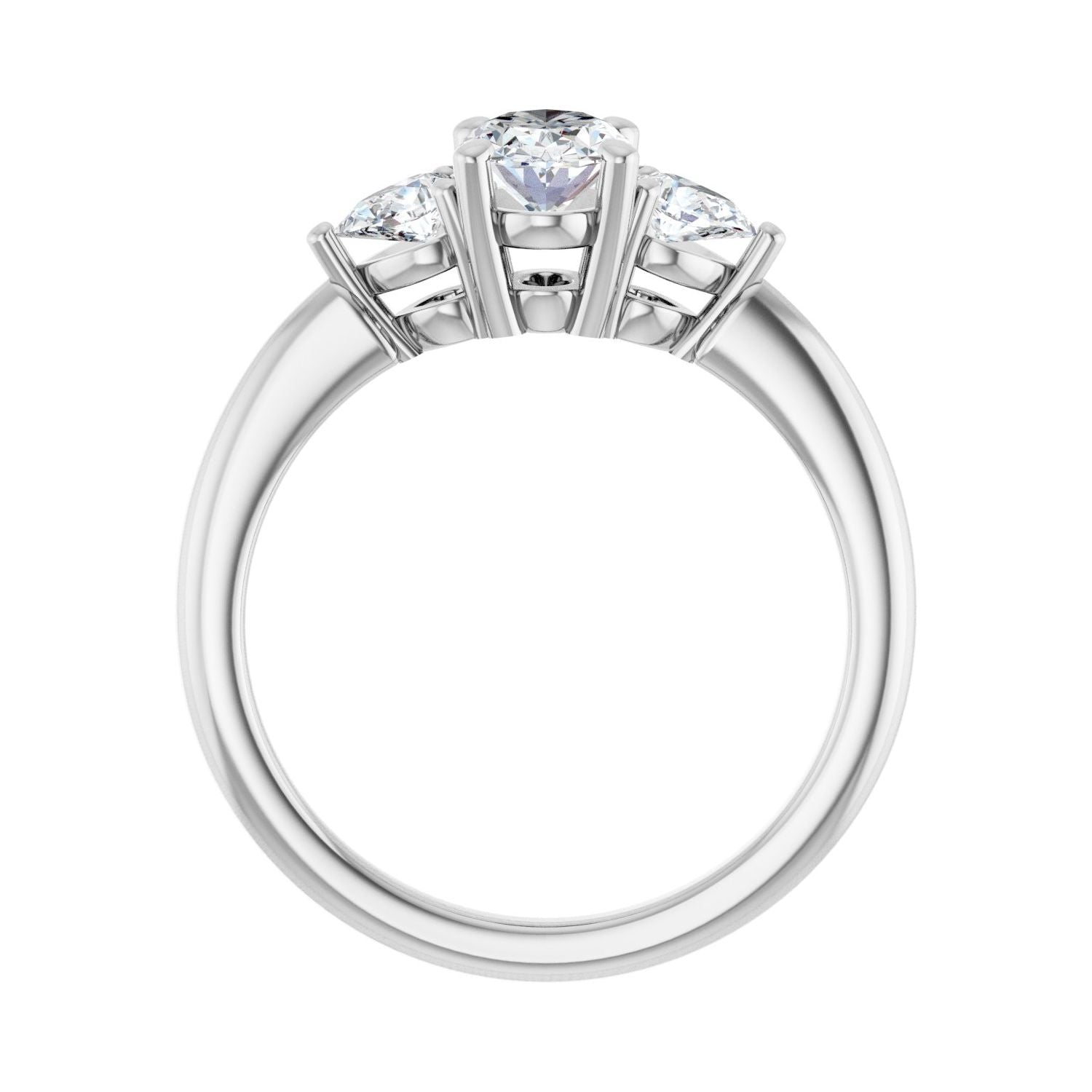 Oval Three-Stone Engagement Ring | Metal Type=14K White Gold | Center Stone Size=1 CT | Image 2