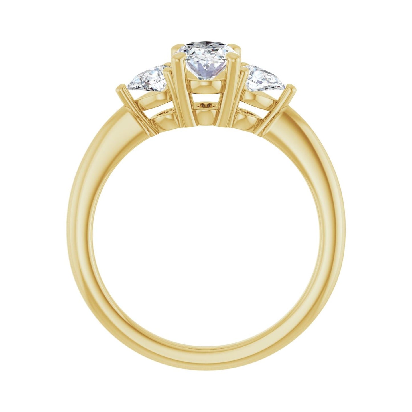Oval Three-Stone Engagement Ring | Metal Type=14K Yellow Gold | Center Stone Size=1 CT | Image 2