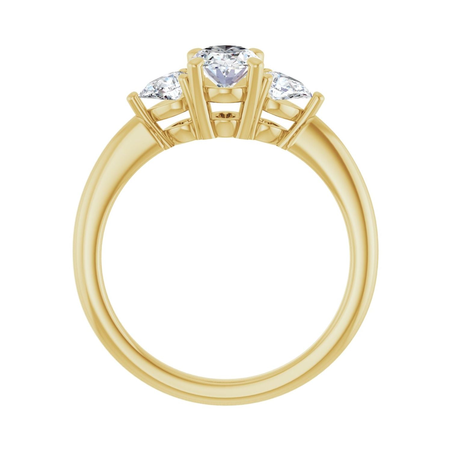 Oval Three-Stone Engagement Ring | Metal Type=14K Yellow Gold | Center Stone Size=1 CT | Image 2
