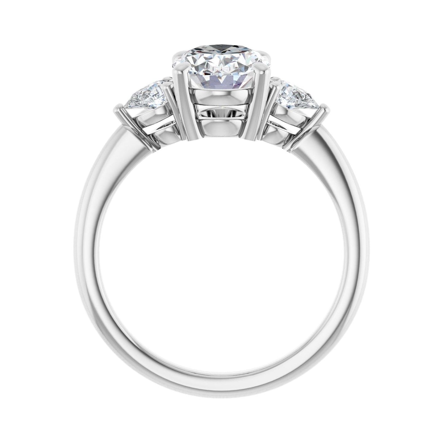 Oval Three-Stone Engagement Ring | Metal Type=14K White Gold | Center Stone Size=2 CT | Image 2