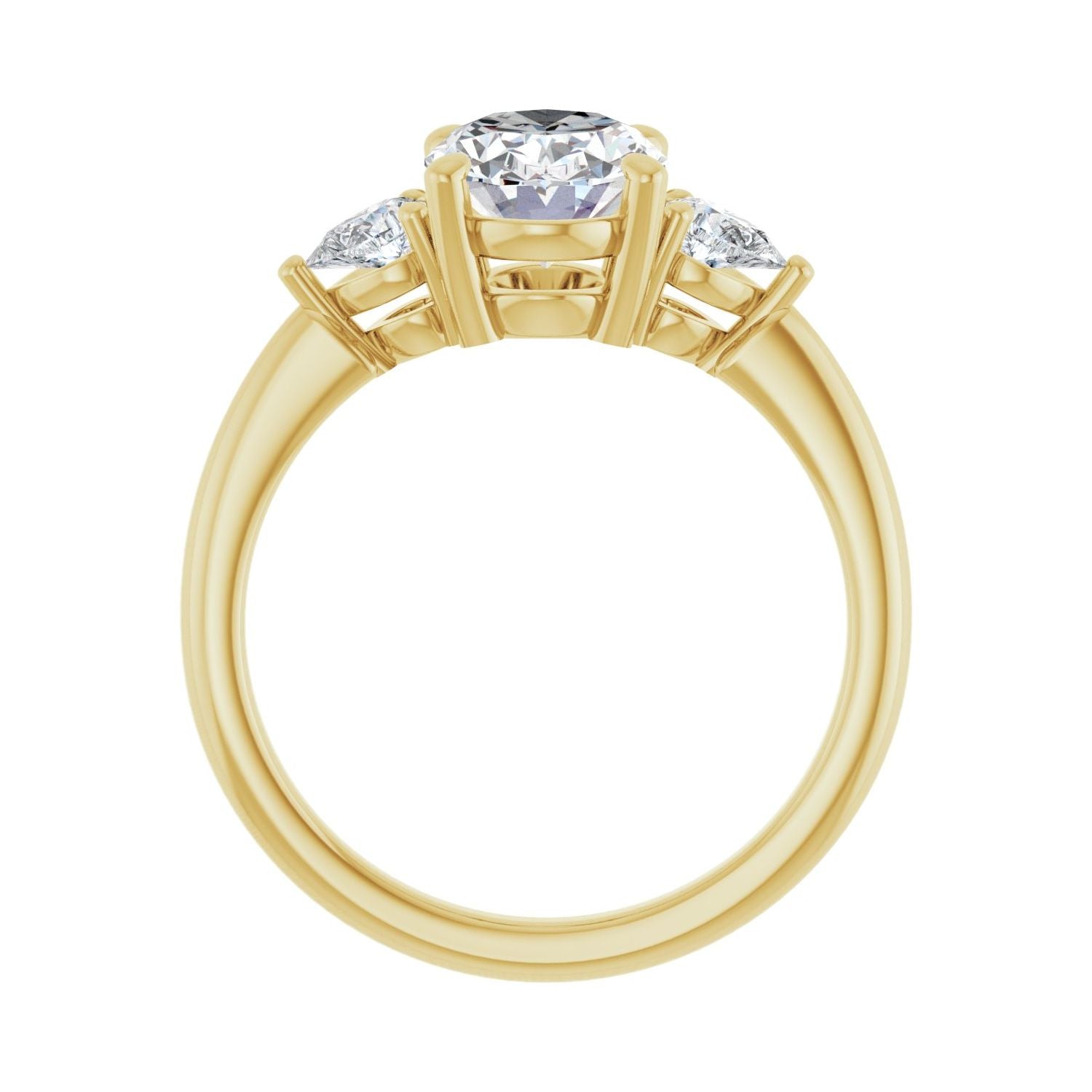 Oval Three-Stone Engagement Ring | Metal Type=14K Yellow Gold | Center Stone Size=2 CT | Image 2