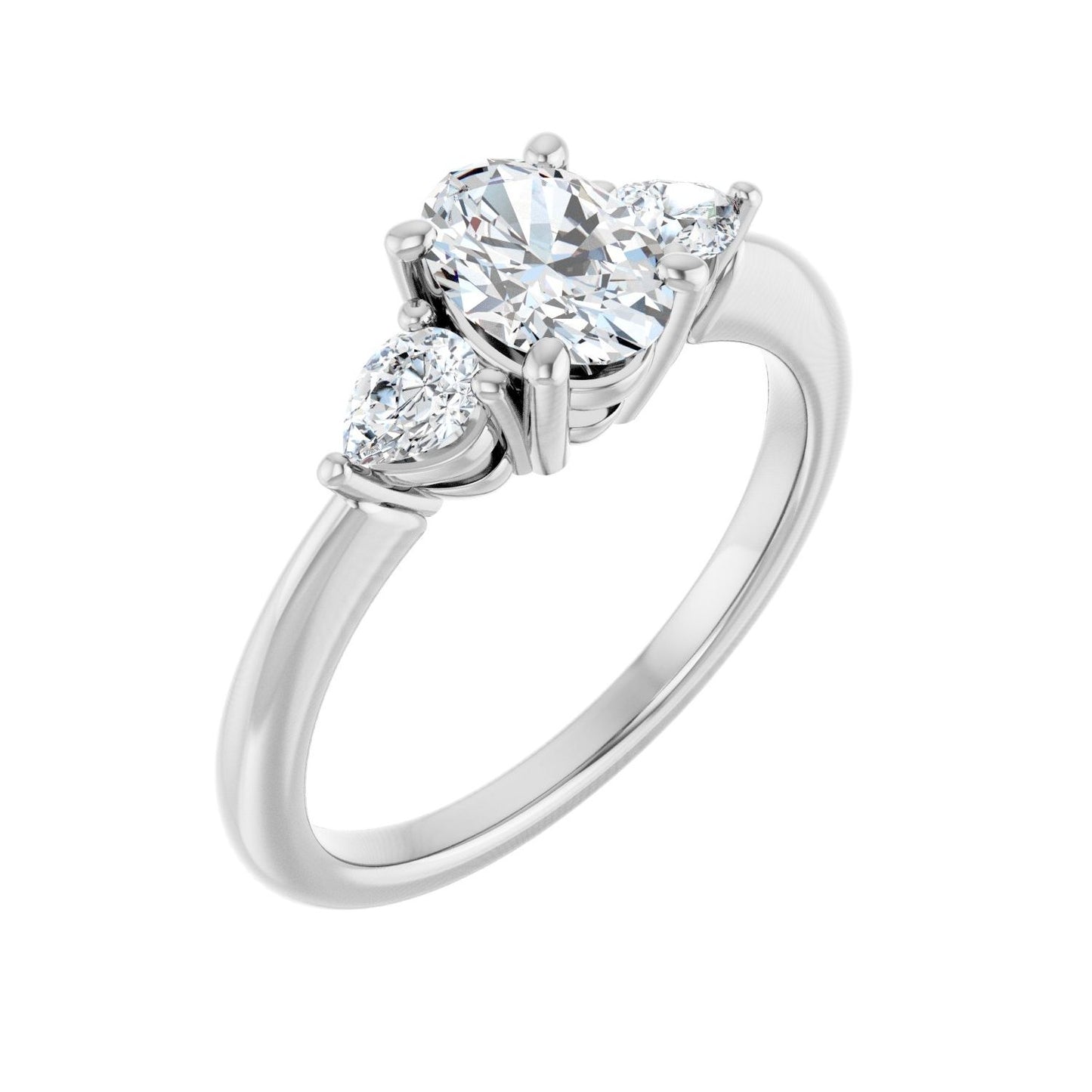 Oval Three-Stone Engagement Ring | Metal Type=14K White Gold | Center Stone Size=1 CT | Image 1