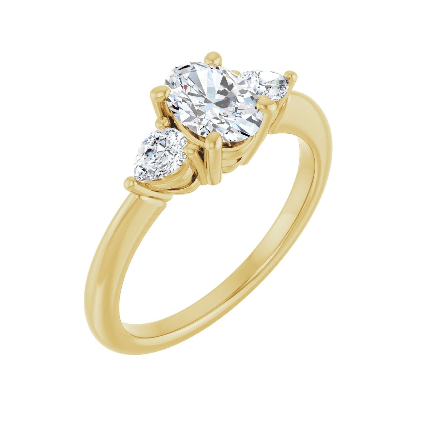 Oval Three-Stone Engagement Ring | Metal Type=14K Yellow Gold | Center Stone Size=1 CT | Image 1