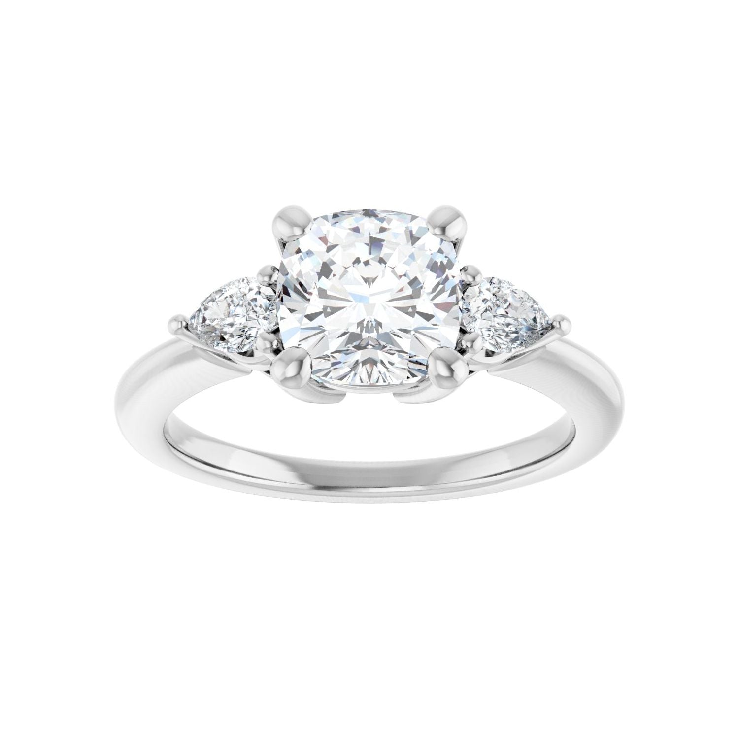 Cushion Three-Stone Engagement Ring | Metal Type=14K White Gold | Center Stone Size=2 CT | Image 3