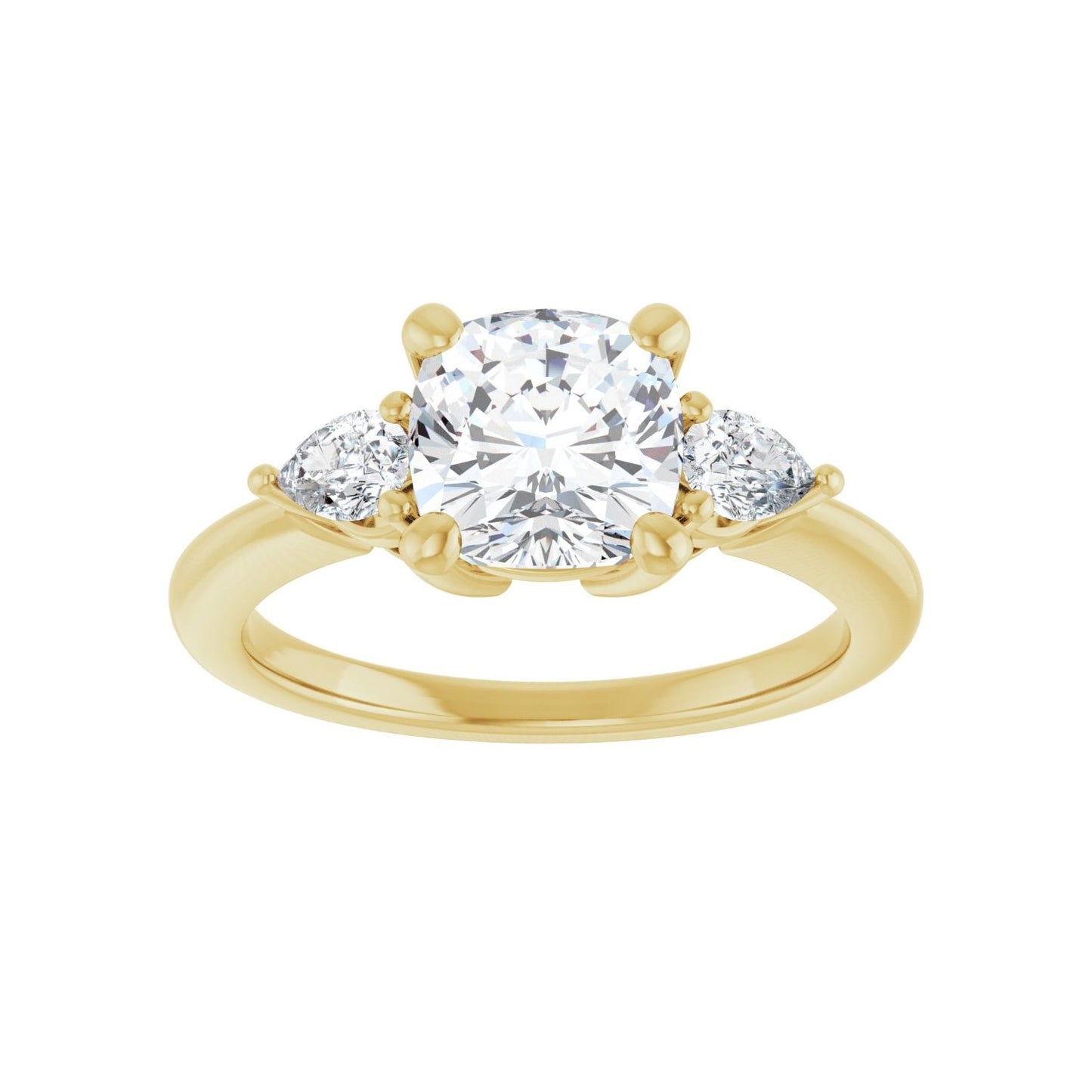 Cushion Three-Stone Engagement Ring | Metal Type=14K Yellow Gold | Center Stone Size=2 CT | Image 3