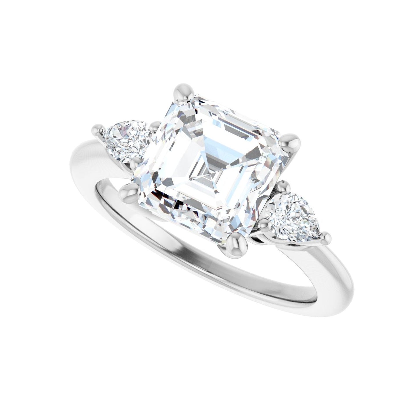 Asscher Three-Stone Engagement Ring | Metal Type=14K White Gold | Center Stone Size=3 CT | Image 5