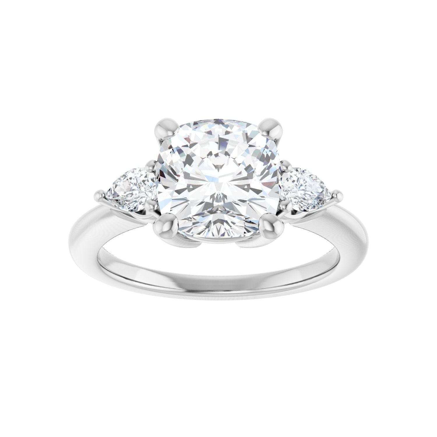Cushion Three-Stone Engagement Ring | Metal Type=14K White Gold | Center Stone Size=3 CT | Image 3