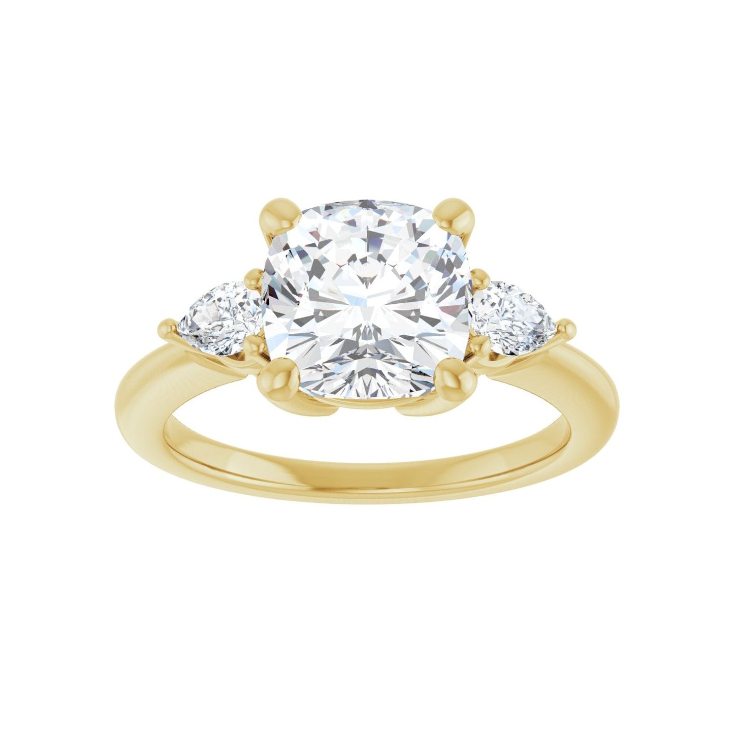 Cushion Three-Stone Engagement Ring | Metal Type=14K Yellow Gold | Center Stone Size=3 CT | Image 3