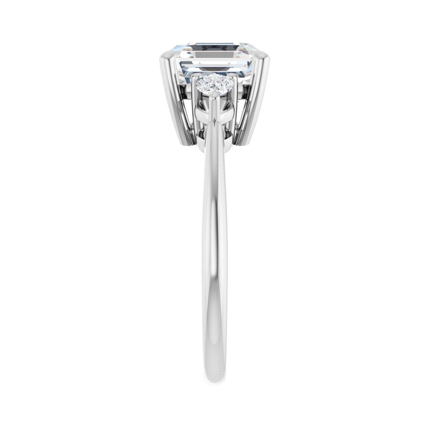 Asscher Three-Stone Engagement Ring | Metal Type=14K White Gold | Center Stone Size=3 CT | Image 4