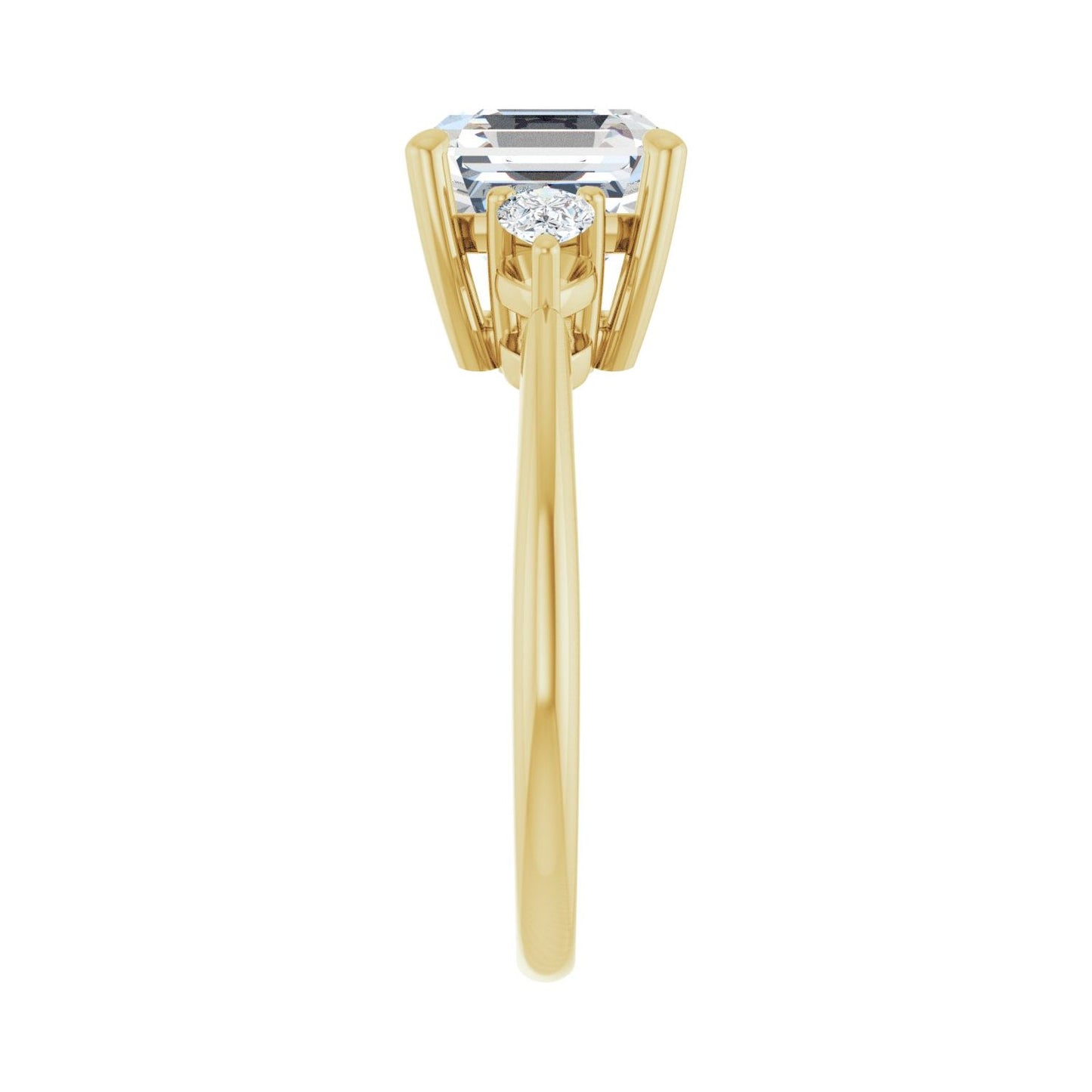 Asscher Three-Stone Engagement Ring | Metal Type=14K Yellow Gold | Center Stone Size=3 CT | Image 4
