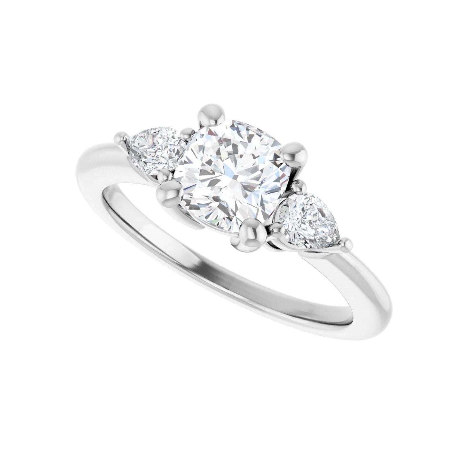 Cushion Three-Stone Engagement Ring | Metal Type=14K White Gold | Center Stone Size=1 CT | Image 5