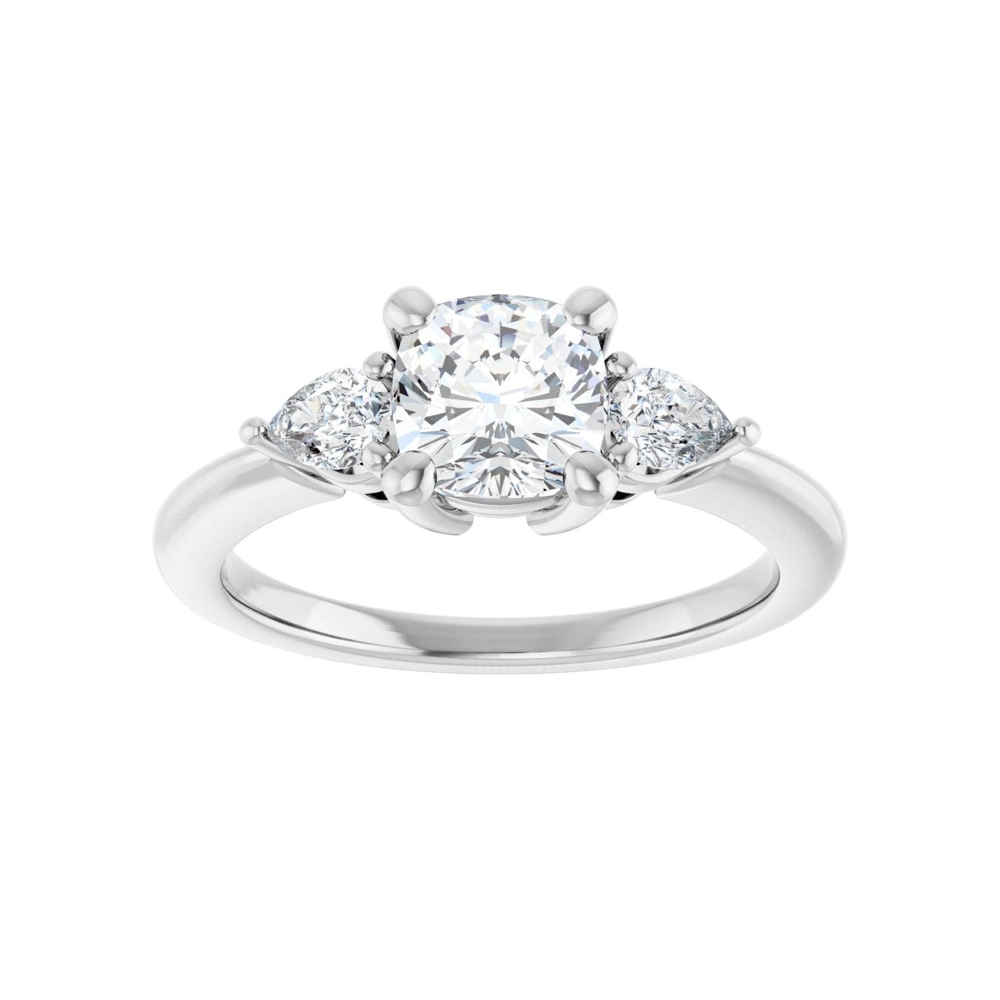 Cushion Three-Stone Engagement Ring | Metal Type=14K White Gold | Center Stone Size=1 CT | Image 3