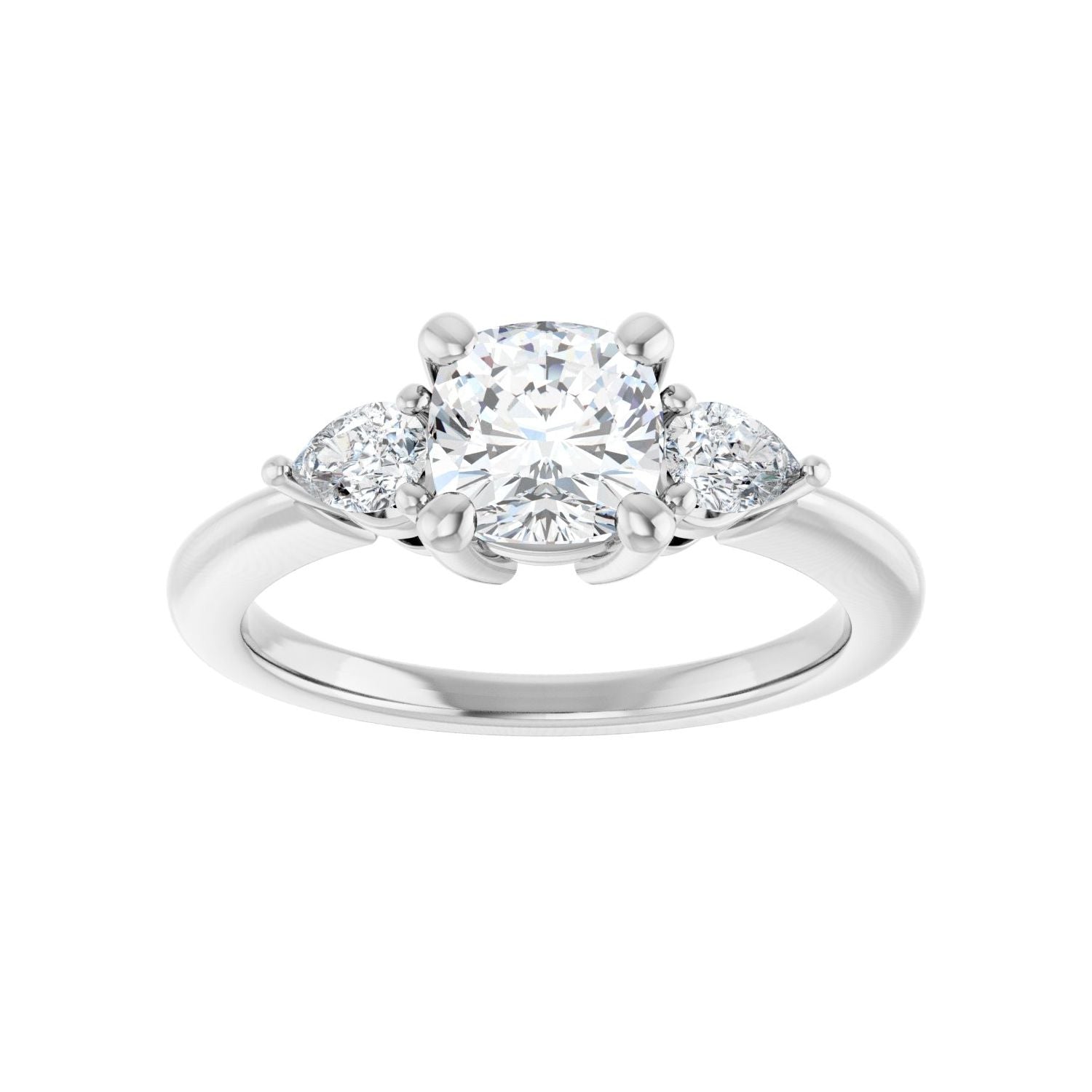 Cushion Three-Stone Engagement Ring | Metal Type=14K White Gold | Center Stone Size=1 CT | Image 3