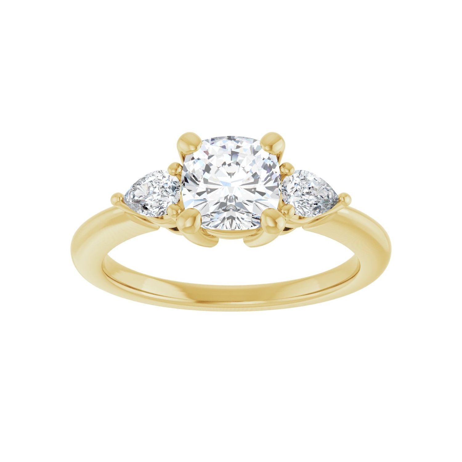Cushion Three-Stone Engagement Ring | Metal Type=14K Yellow Gold | Center Stone Size=1 CT | Image 3