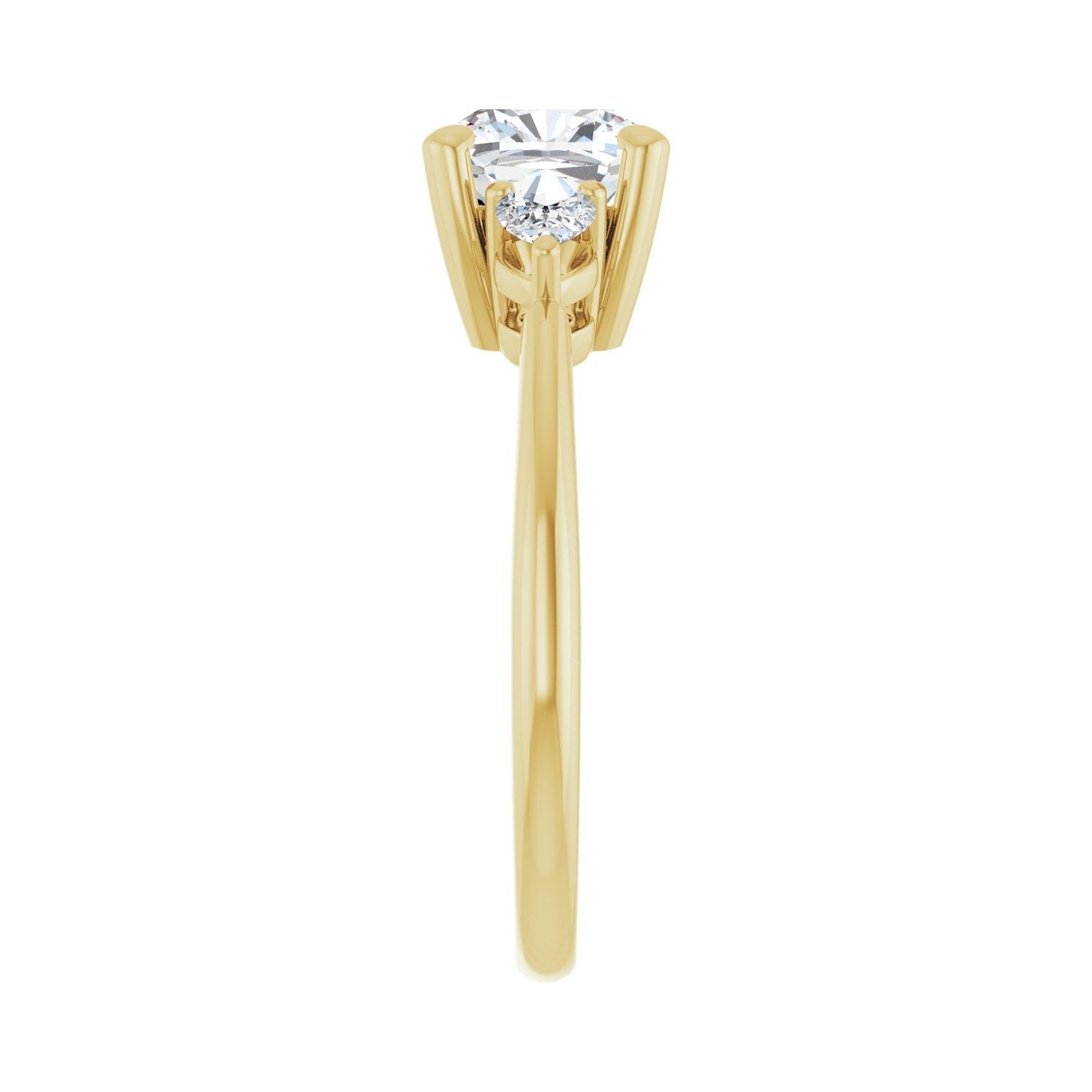 Cushion Three-Stone Engagement Ring | Metal Type=14K Yellow Gold | Center Stone Size=2 CT | Image 4