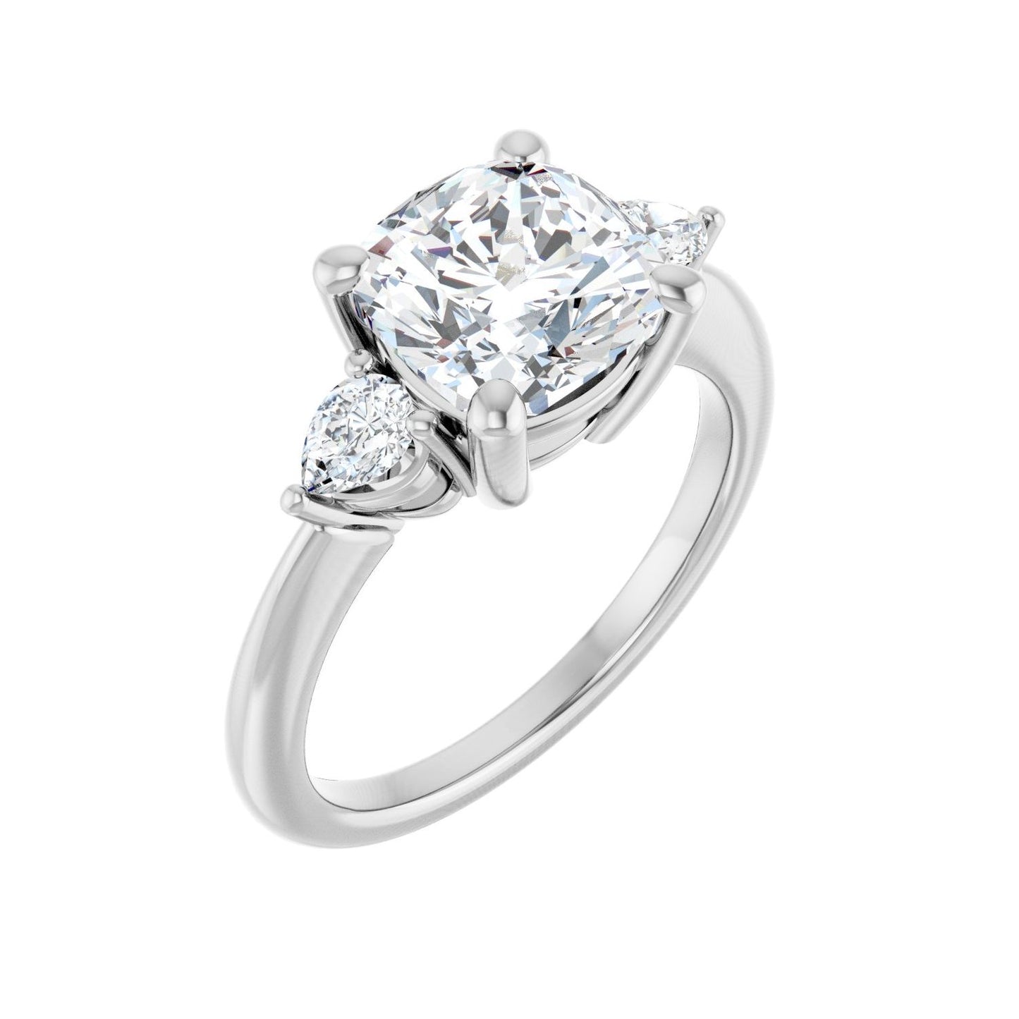 Cushion Three-Stone Engagement Ring | Metal Type=14K White Gold | Center Stone Size=3 CT | Image 1