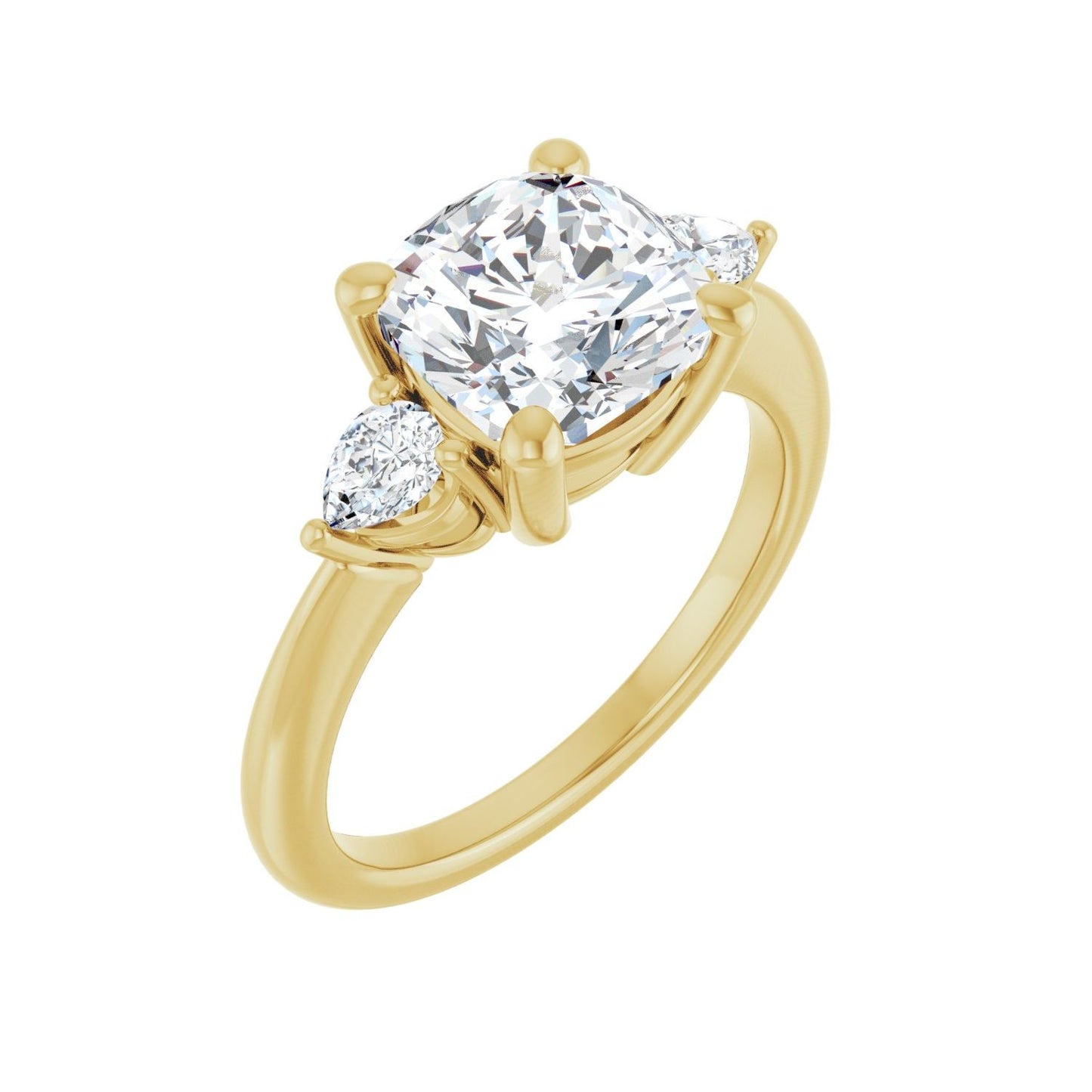 Cushion Three-Stone Engagement Ring | Metal Type=14K Yellow Gold | Center Stone Size=3 CT | Image 1