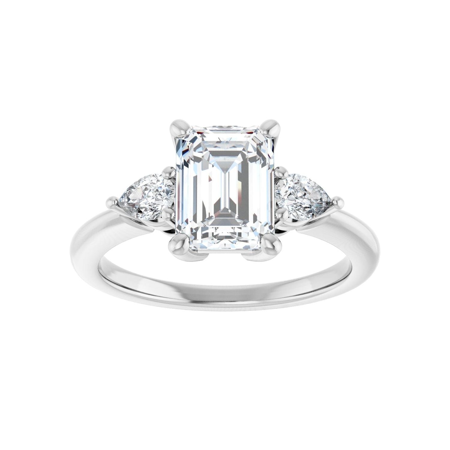 Emerald Three-Stone Engagement Ring | Metal Type=14K White Gold | Center Stone Size=2 CT | Image 3
