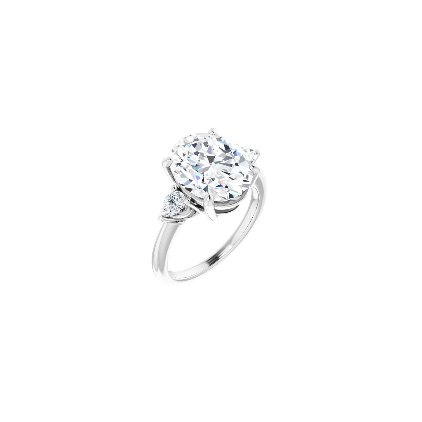 Oval Three-Stone Engagement Ring | Metal Type=14K White Gold | Center Stone Size=3 CT | Image 1
