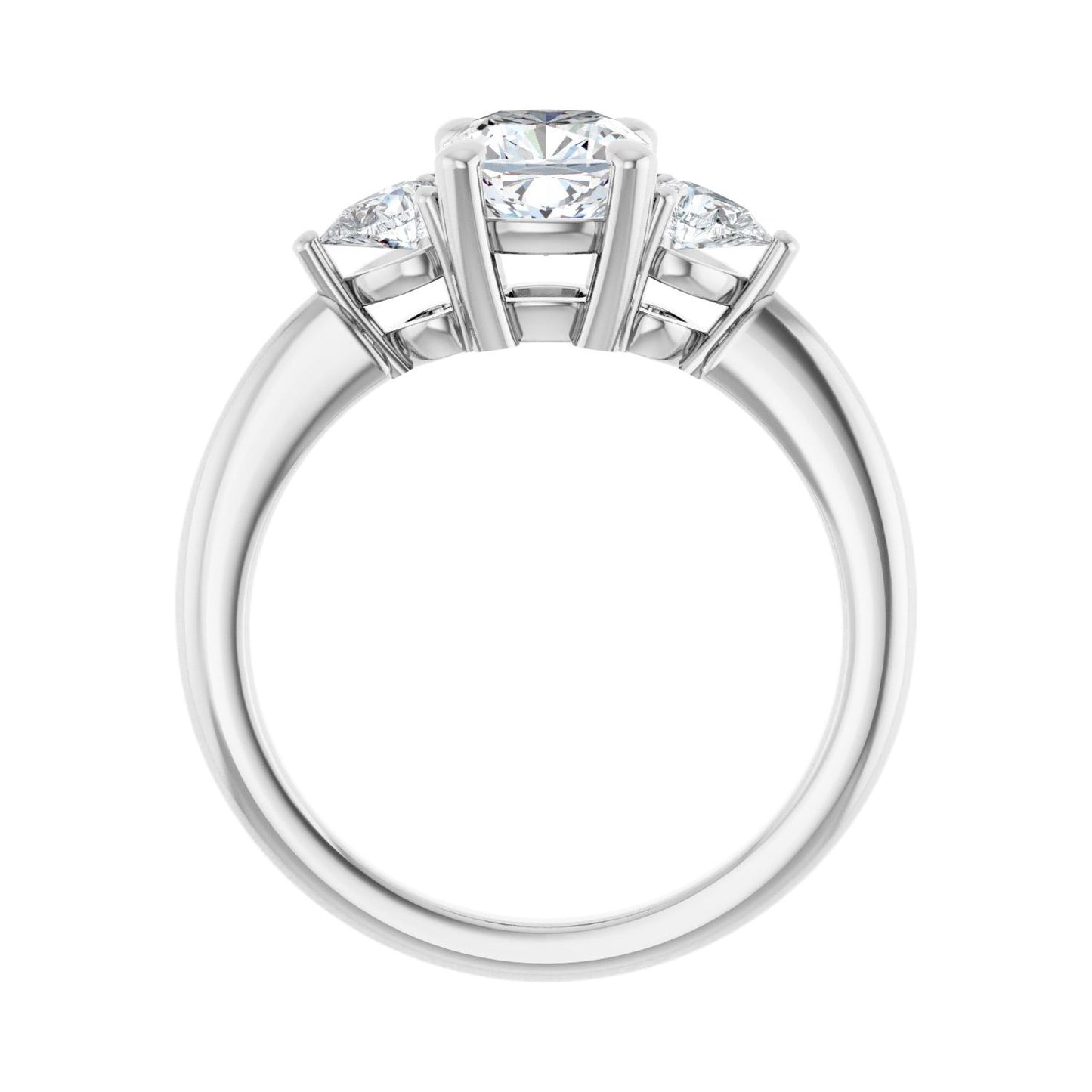 Cushion Three-Stone Engagement Ring | Metal Type=14K White Gold | Center Stone Size=1 CT | Image 2