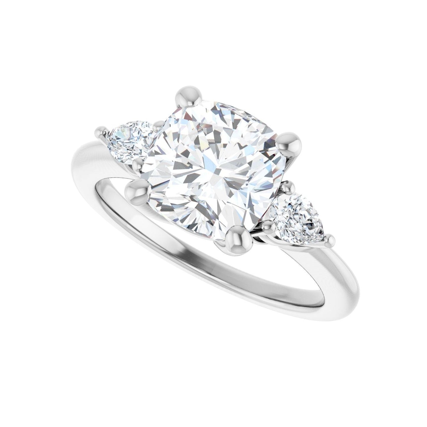 Cushion Three-Stone Engagement Ring | Metal Type=14K White Gold | Center Stone Size=3 CT | Image 5