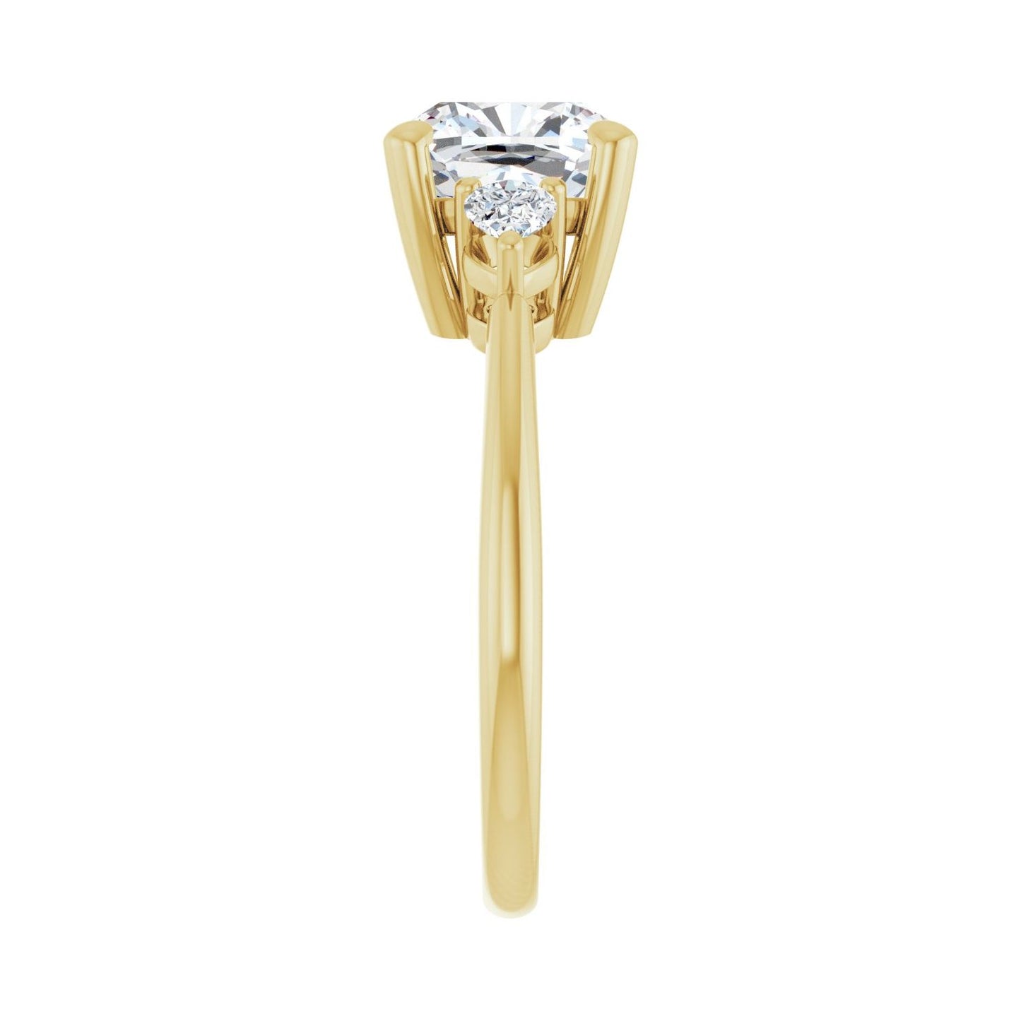 Cushion Three-Stone Engagement Ring | Metal Type=14K Yellow Gold | Center Stone Size=3 CT | Image 4