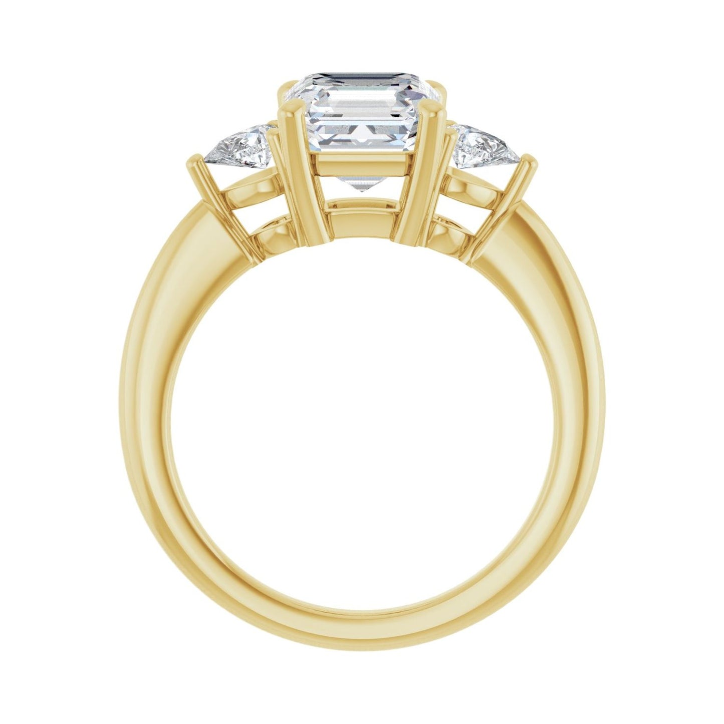 Asscher Three-Stone Engagement Ring | Metal Type=14K Yellow Gold | Center Stone Size=2 CT | Image 2