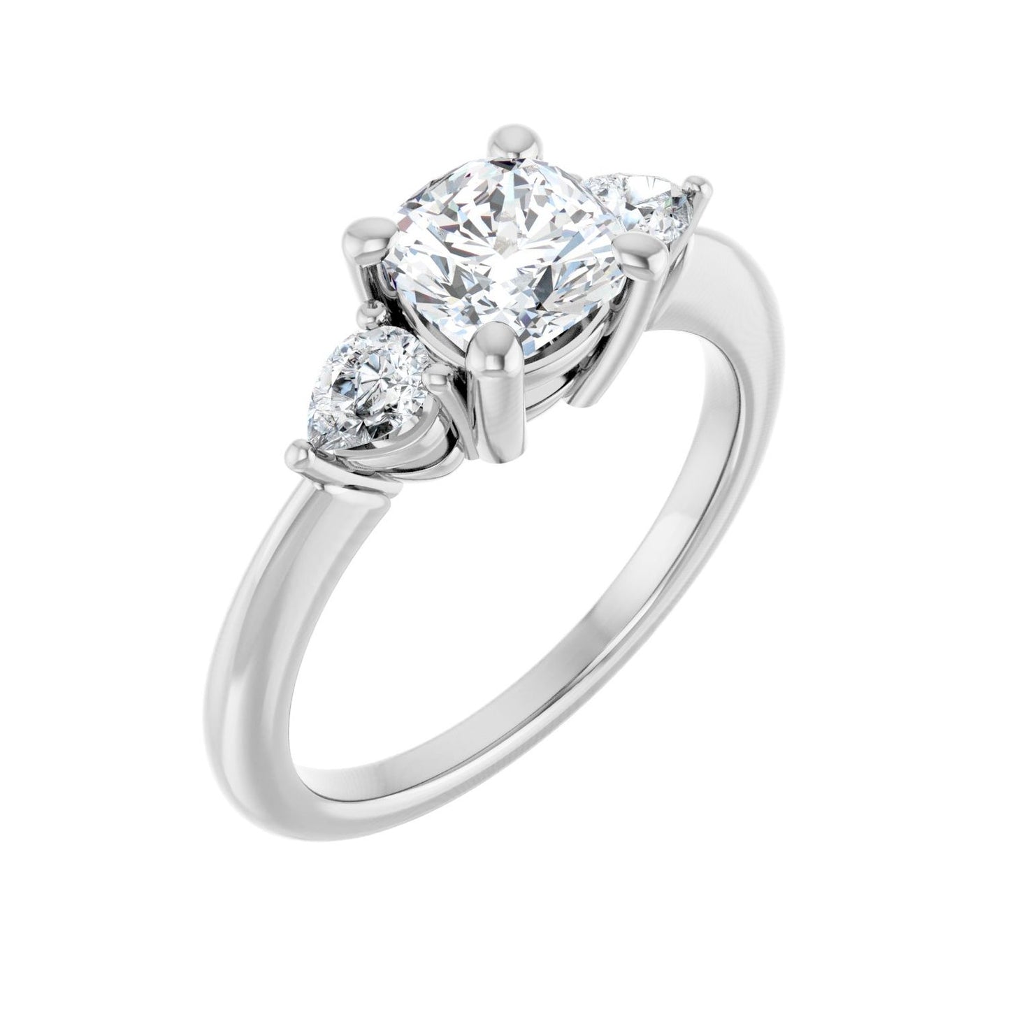 Cushion Three-Stone Engagement Ring | Metal Type=14K White Gold | Center Stone Size=1 CT | Image 1