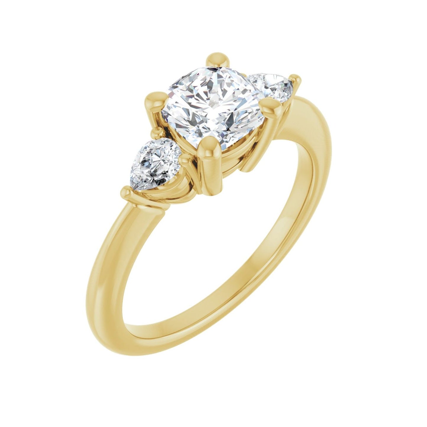Cushion Three-Stone Engagement Ring | Metal Type=14K Yellow Gold | Center Stone Size=1 CT | Image 1