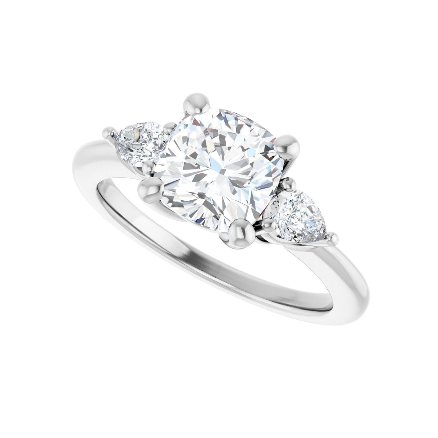 Cushion Three-Stone Engagement Ring | Metal Type=14K White Gold | Center Stone Size=2 CT | Image 5