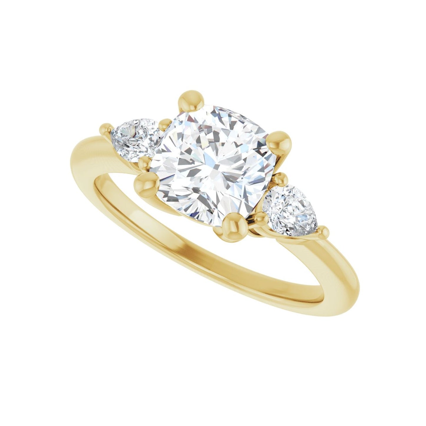 Cushion Three-Stone Engagement Ring | Metal Type=14K Yellow Gold | Center Stone Size=2 CT | Image 5