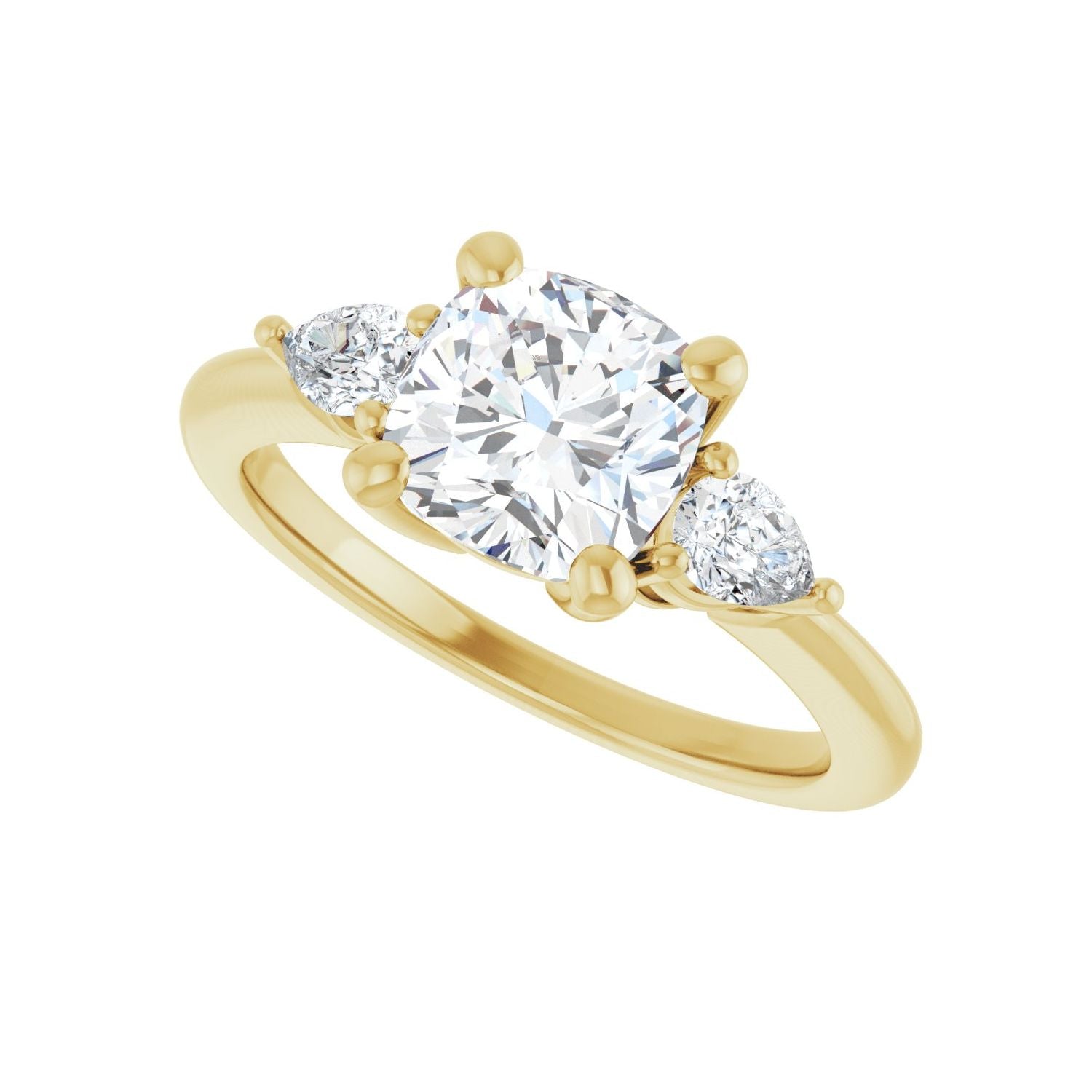 Cushion Three-Stone Engagement Ring | Metal Type=14K Yellow Gold | Center Stone Size=2 CT | Image 5