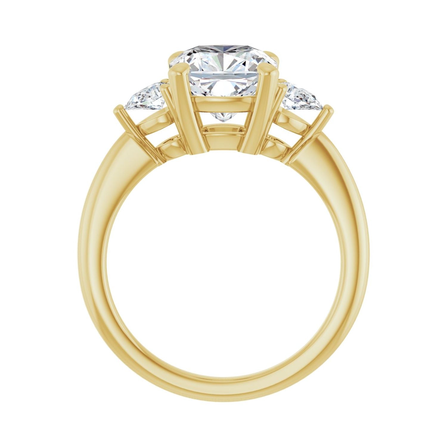 Cushion Three-Stone Engagement Ring | Metal Type=14K Yellow Gold | Center Stone Size=3 CT | Image 2