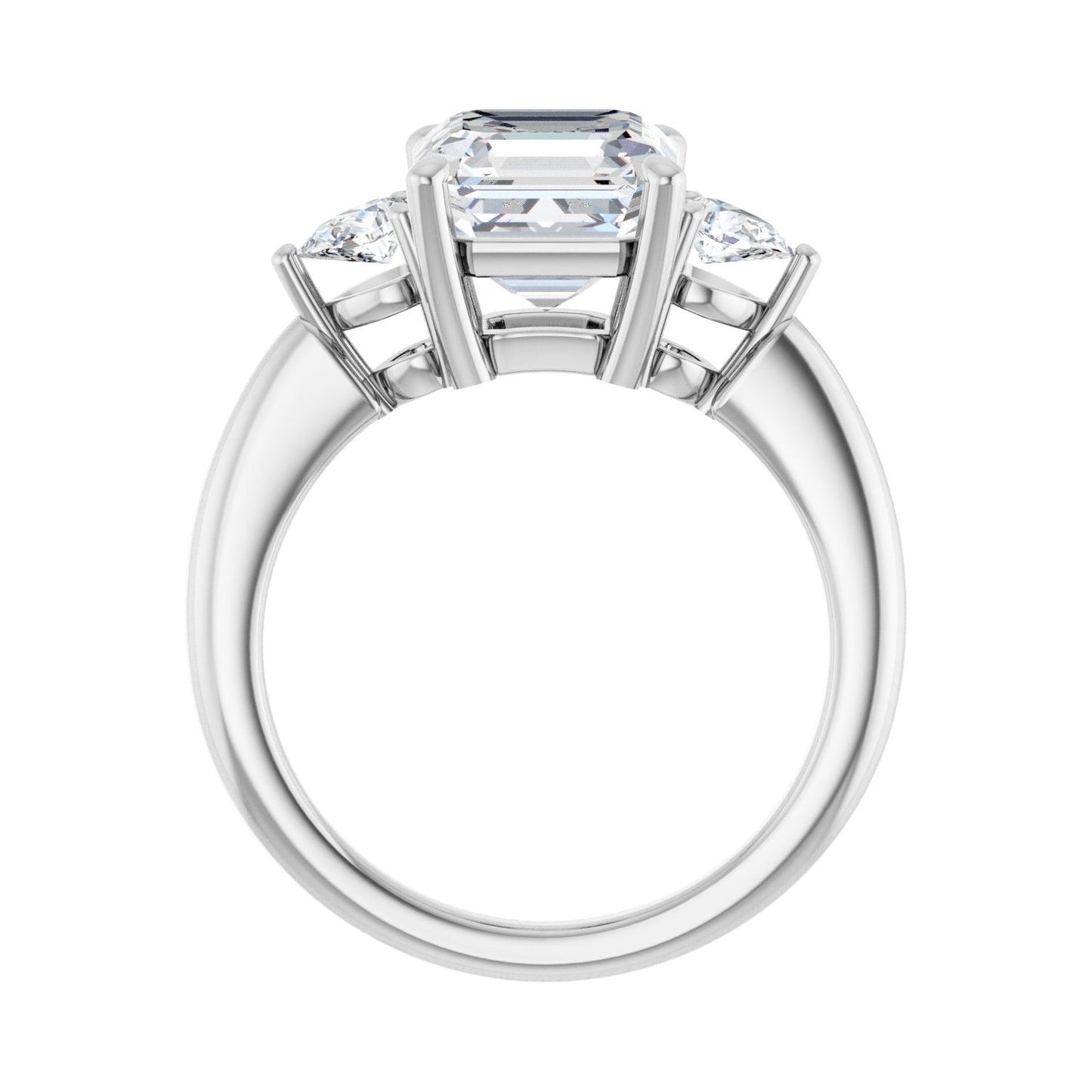 Asscher Three-Stone Engagement Ring | Metal Type=14K White Gold | Center Stone Size=3 CT | Image 2