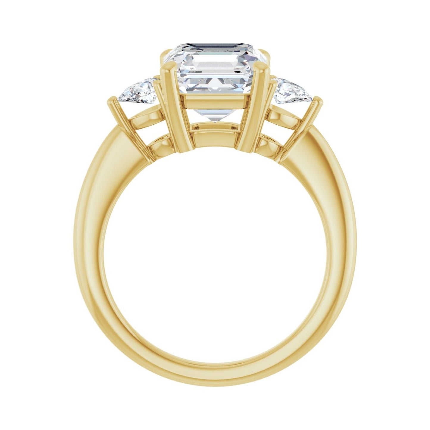 Asscher Three-Stone Engagement Ring | Metal Type=14K Yellow Gold | Center Stone Size=3 CT | Image 2