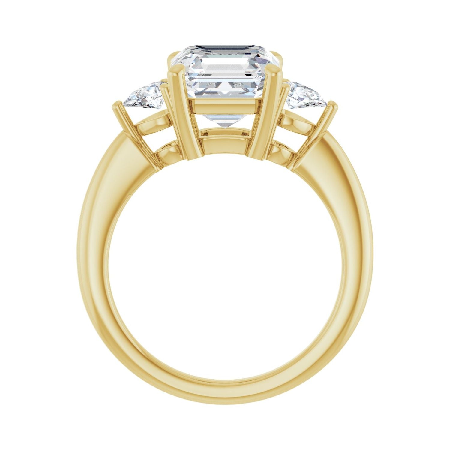 Asscher Three-Stone Engagement Ring | Metal Type=14K Yellow Gold | Center Stone Size=3 CT | Image 2