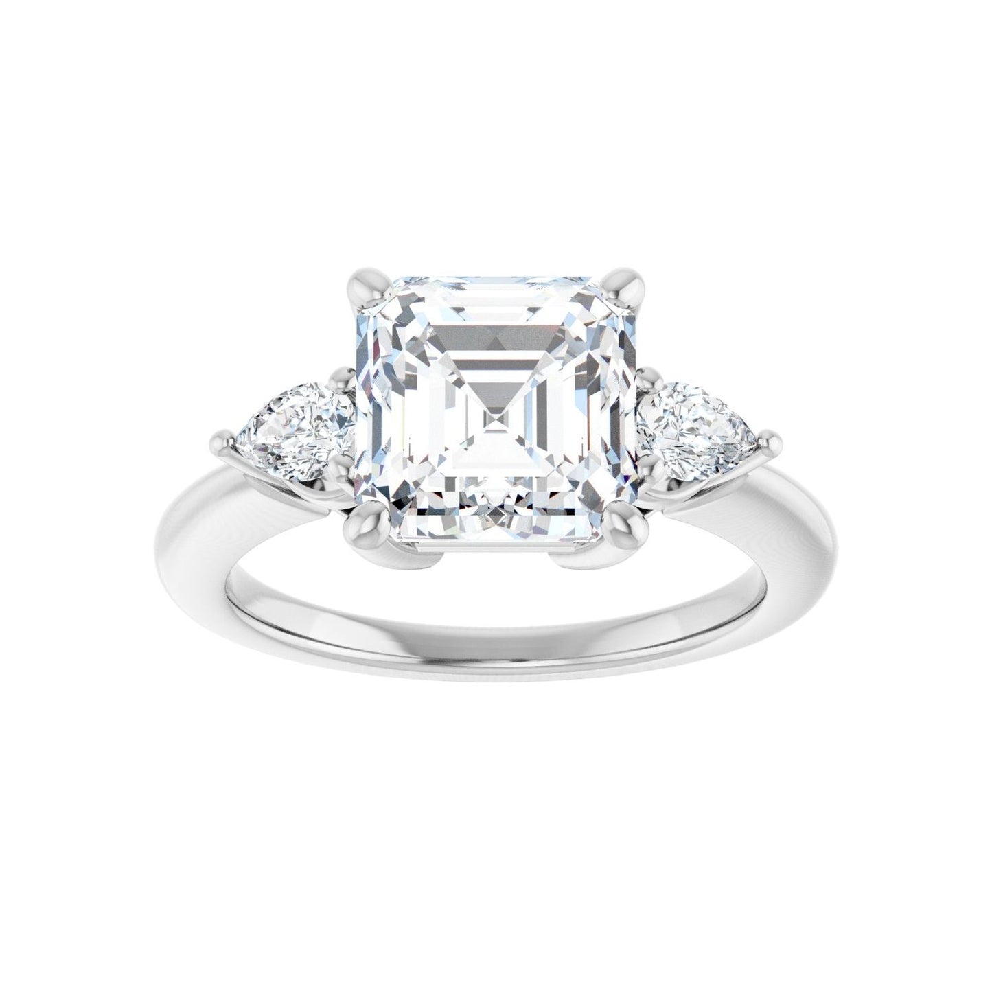 Asscher Three-Stone Engagement Ring | Metal Type=14K White Gold | Center Stone Size=3 CT | Image 3