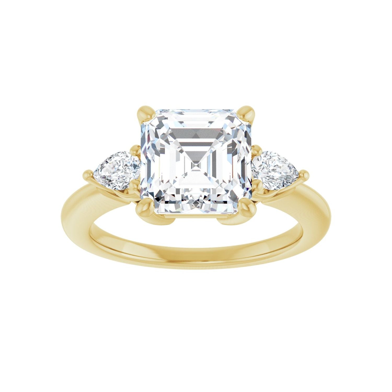 Asscher Three-Stone Engagement Ring | Metal Type=14K Yellow Gold | Center Stone Size=3 CT | Image 3